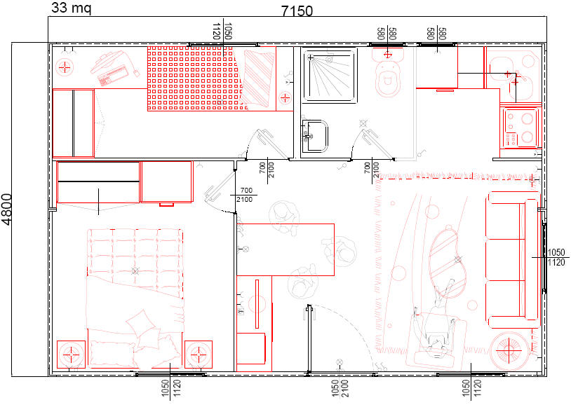 Container monoblocco prefabbricat casetta 7200 x 4800